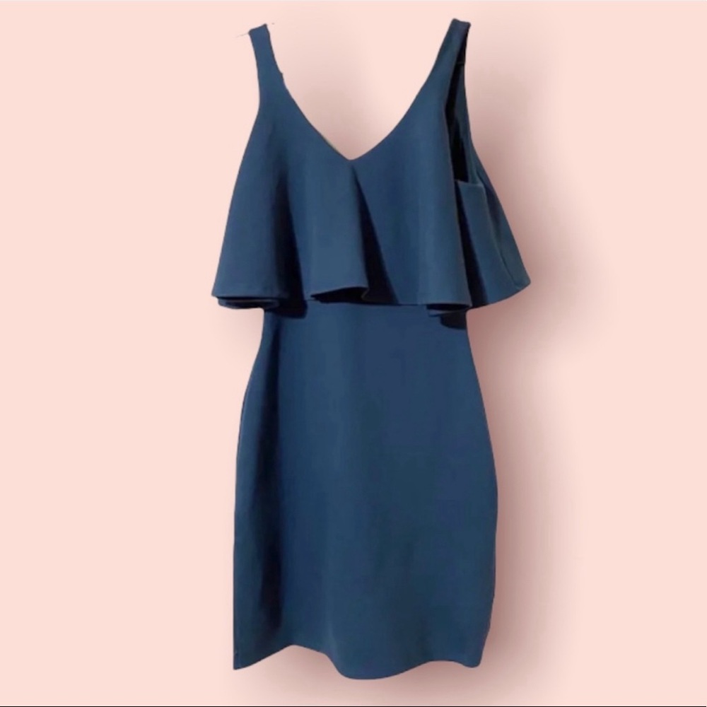 Gianni Bini Teal Ruffled Mini Spandex Bodycon V-Neck